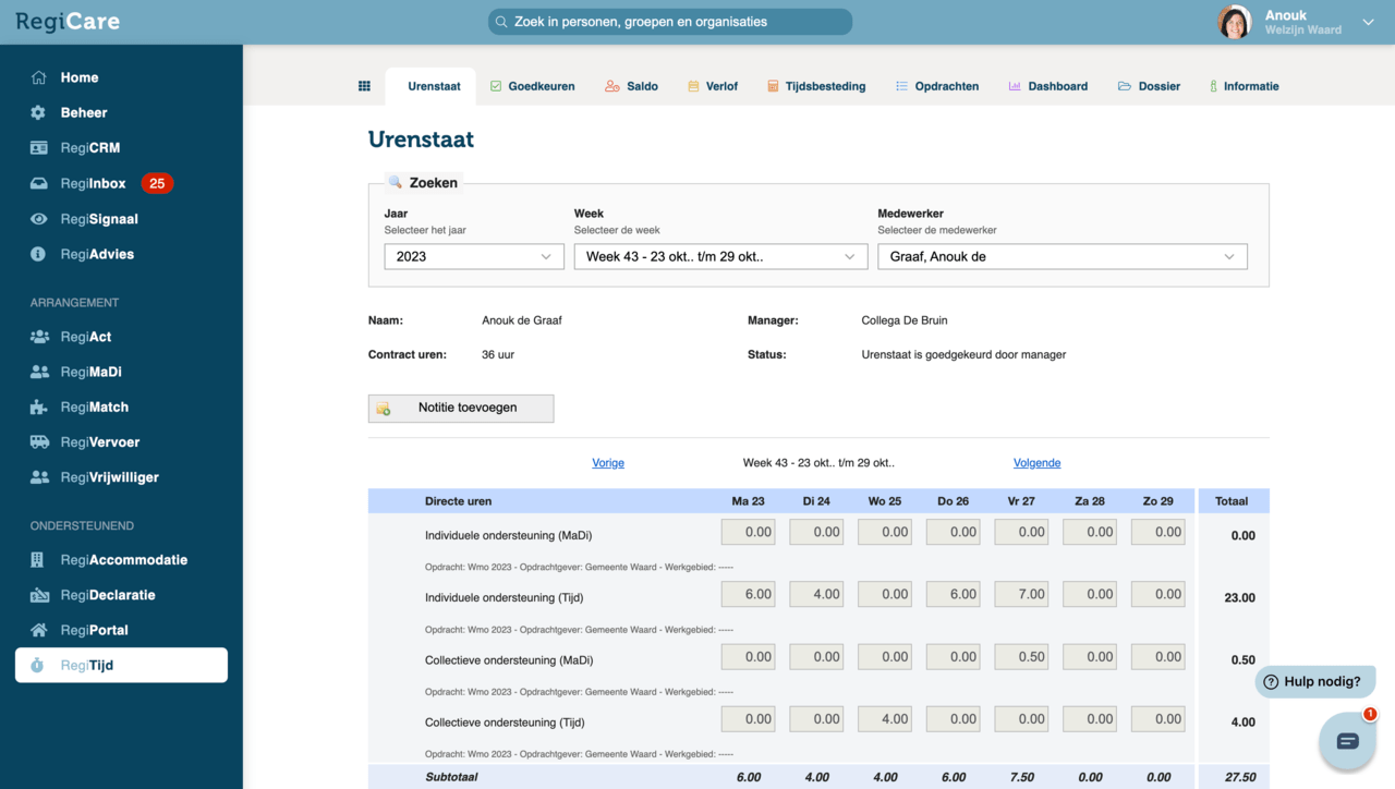 Urenregistratie in RegiTijd